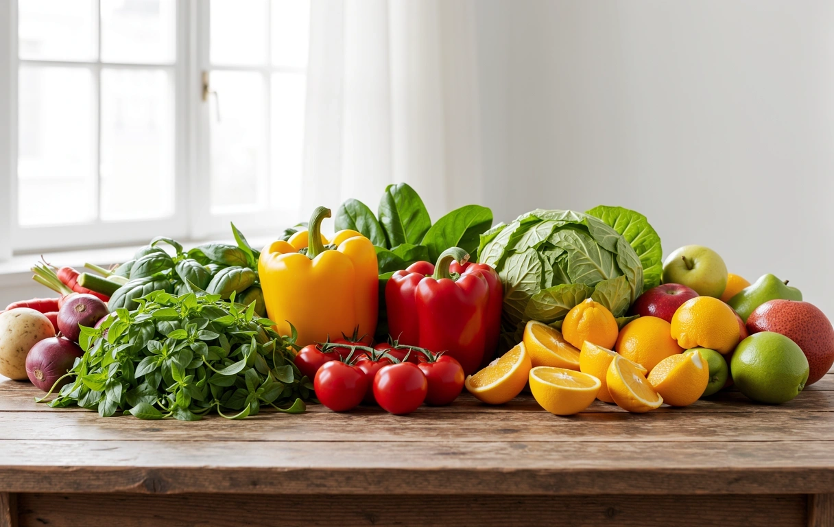 Variedad de vegetales frescos y frutas